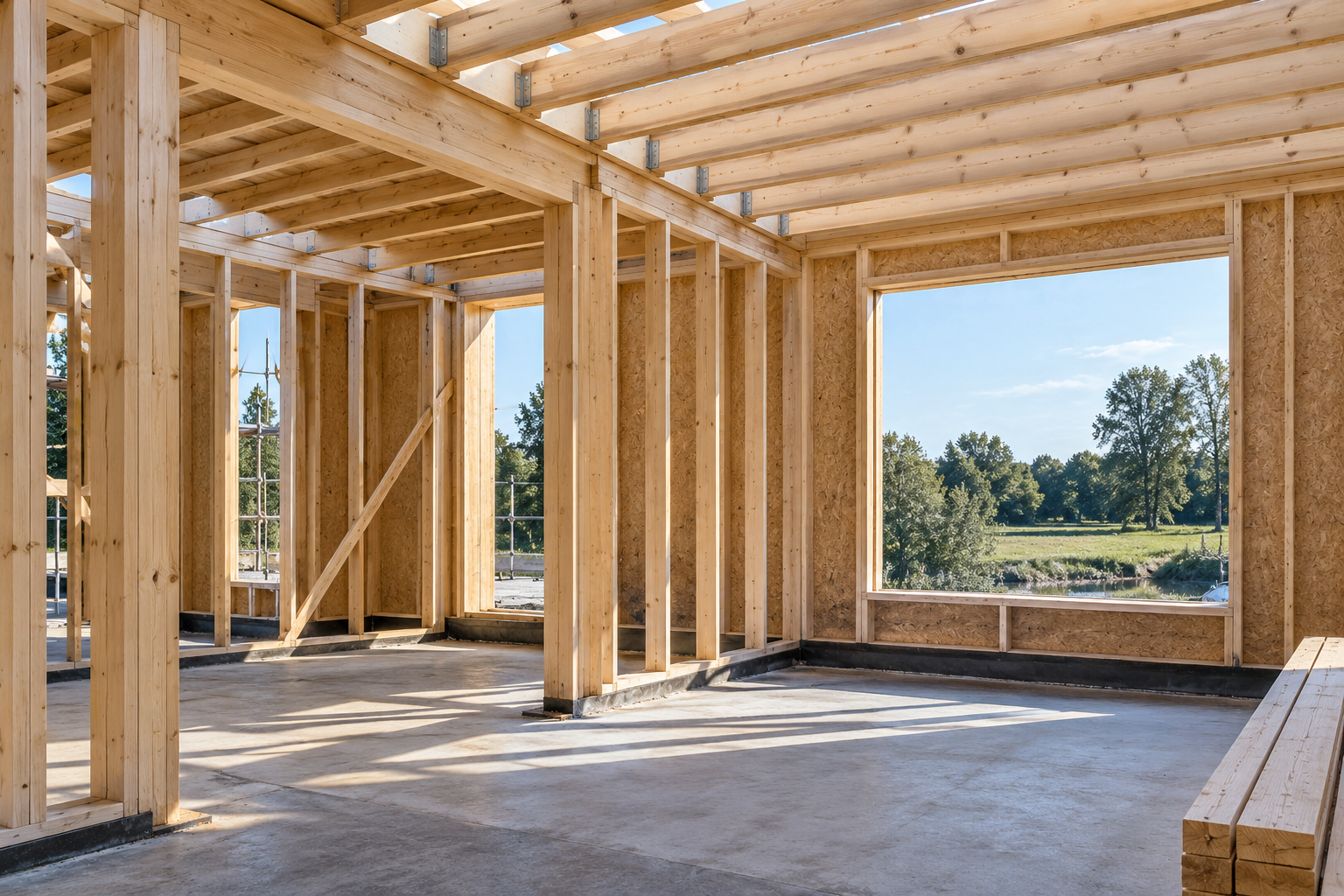 Illustratief beeld van houtskeletbouw